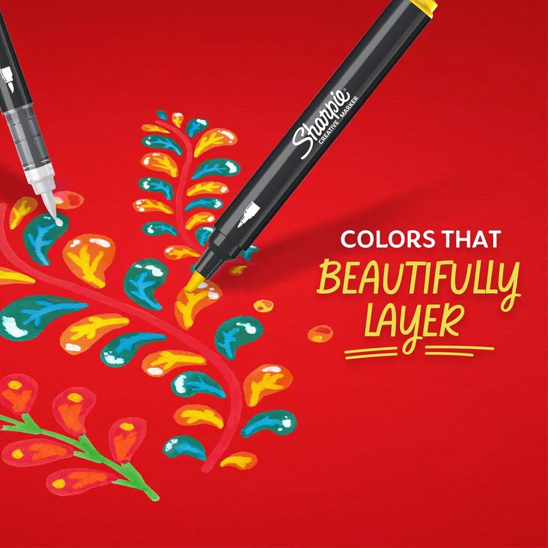 Creative Marker Acrylverfmarkers | Brushtip | Verfmarkers op waterbasis | Inkt loopt niet door en geschikt voor de meeste oppervlakken | 6 stuks van Sharpie in Oranje – productfoto