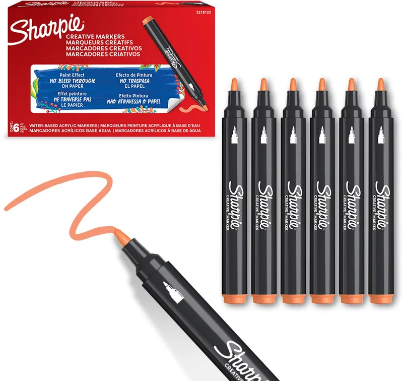 Creative Marker Acrylverfmarkers | Ronde punt | Verfmarkers op waterbasis | Inkt loopt niet door en geschikt voor de meeste oppervlakken | 6 stuks de Sharpie en Orange – photo produit
