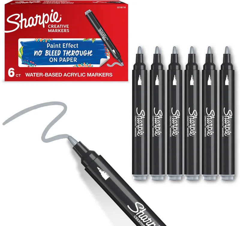 Creative Marker Acrylverfmarkers | Ronde punt | Verfmarkers op waterbasis | Inkt loopt niet door en geschikt voor de meeste oppervlakken | 6 stuks de Sharpie en Koelgrijs – photo produit