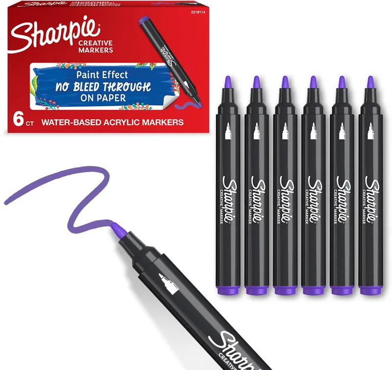 Creative Marker Acrylverfmarkers | Ronde punt | Verfmarkers op waterbasis | Inkt loopt niet door en geschikt voor de meeste oppervlakken | 6 stuks van Sharpie in Paars – productfoto