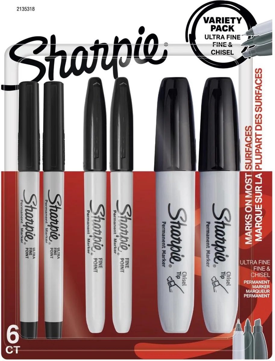 Fine/Ultra-Fine/Chisel Tip - Permanent Markers - 6 stuks de Sharpie en Noir – photo produit