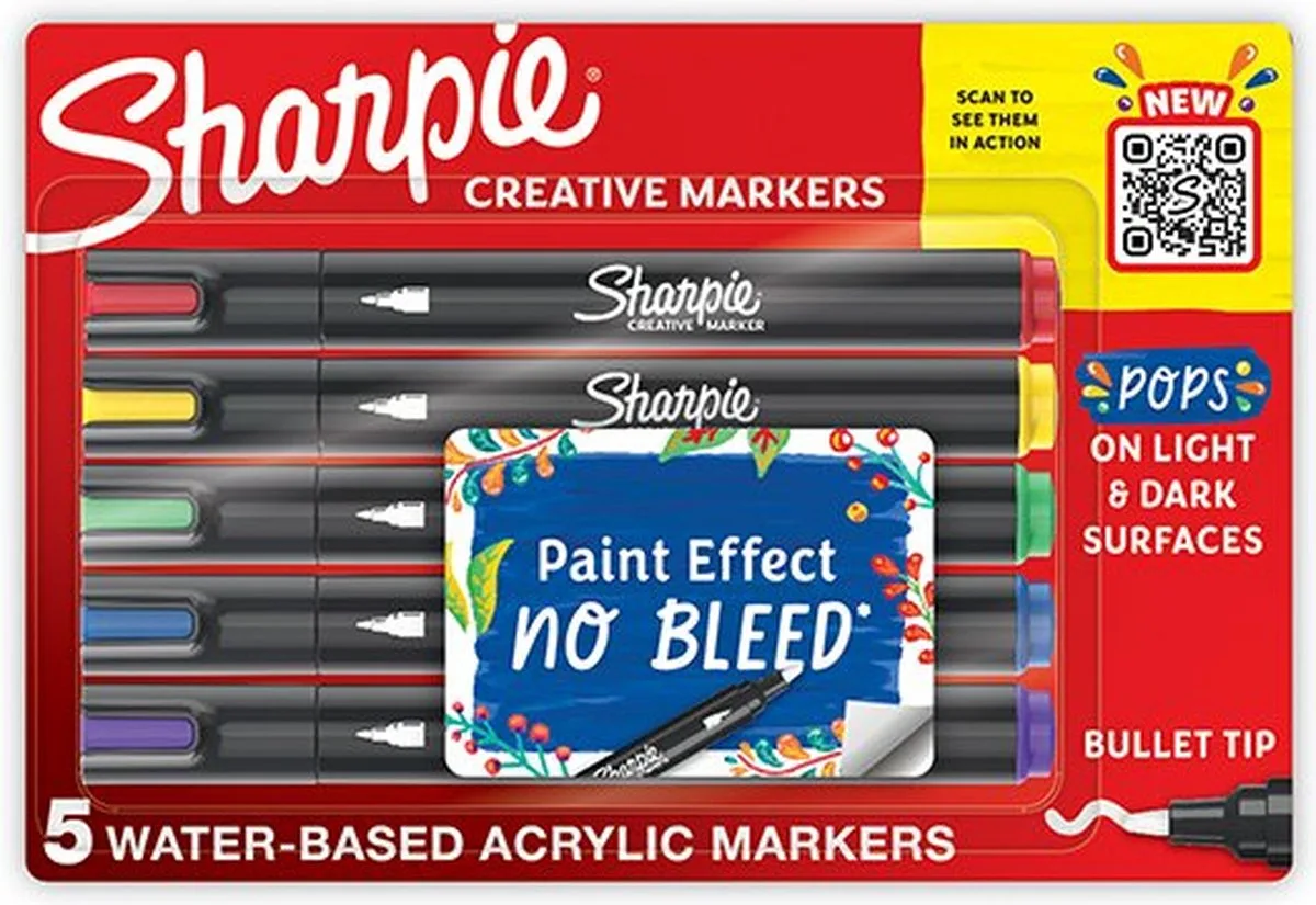markeerstift - 5 stuk(s) Kogelpunt Blauw, Groen, Oranje, Paars, Rood, Geel - 2196902 de Sharpie en Multicolore – photo produit