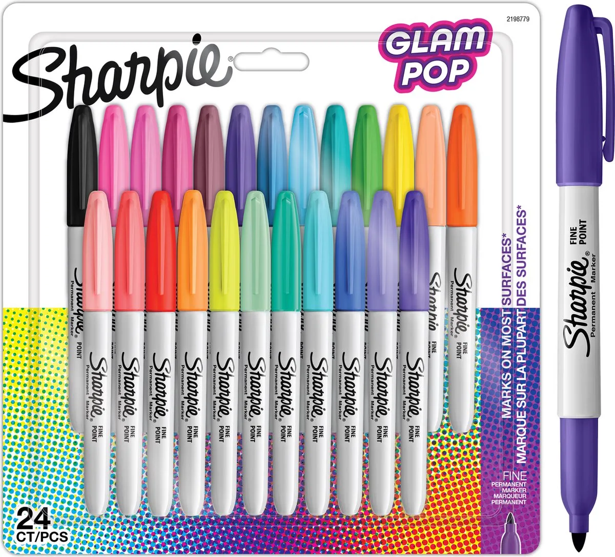 Permanent Markers | Fijne Punt voor Gedurfde Details | Verschillende kleuren | 24 Markers van Sharpie in Glam Pop – productfoto