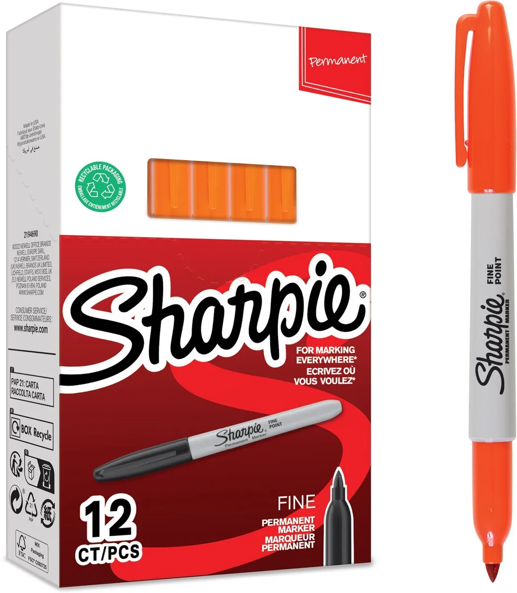 permanente markers | Fijne punt | inkt | 12 stuks de Sharpie en Orange – photo produit