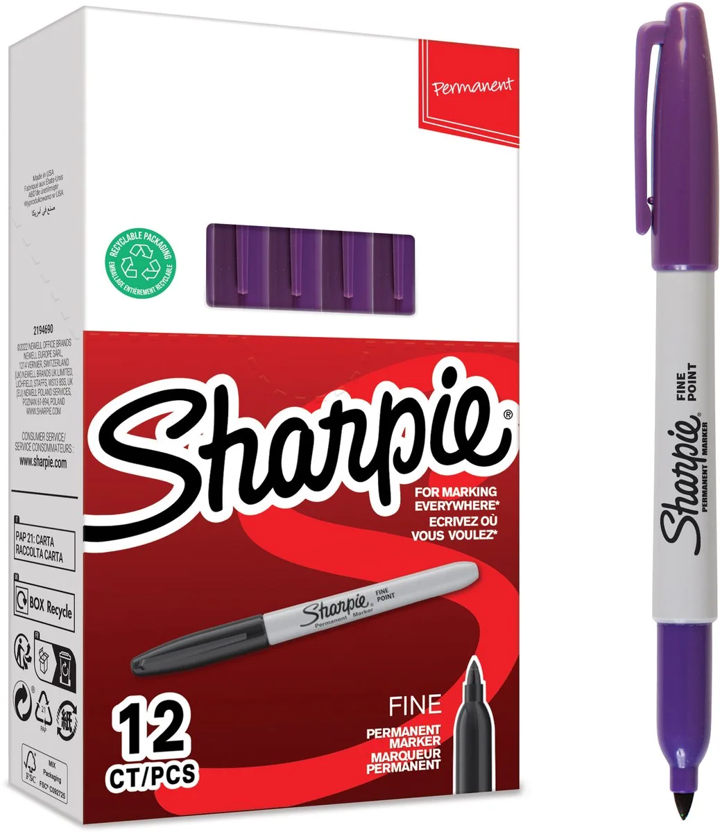 permanente markers | Fijne punt | paarse inkt | 12 stuks de Sharpie en Violet – photo produit