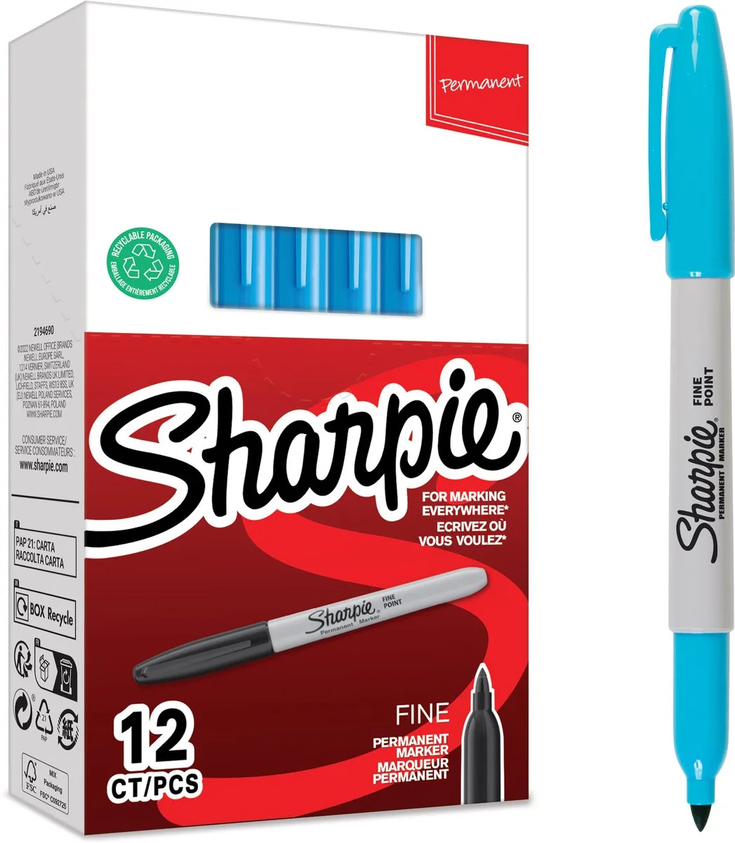 permanente markers | Fijne punt | turquoise inkt | 12 stuks de Sharpie en Turquoise – photo produit