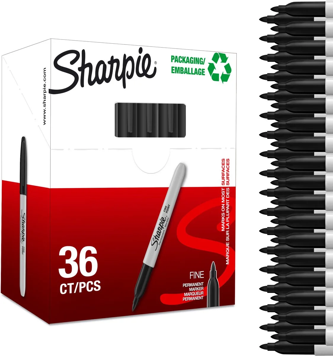 permanentmarkers - Fijne punt - Zwarte inkt - 36 stuks fra Sharpie i Sort – produktbillede