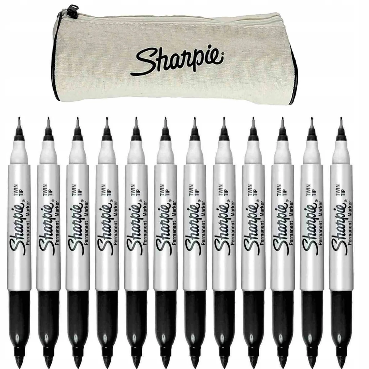 Twin Tip Permanente Markers + Etui (12 stuks) de Sharpie en Noir – photo produit