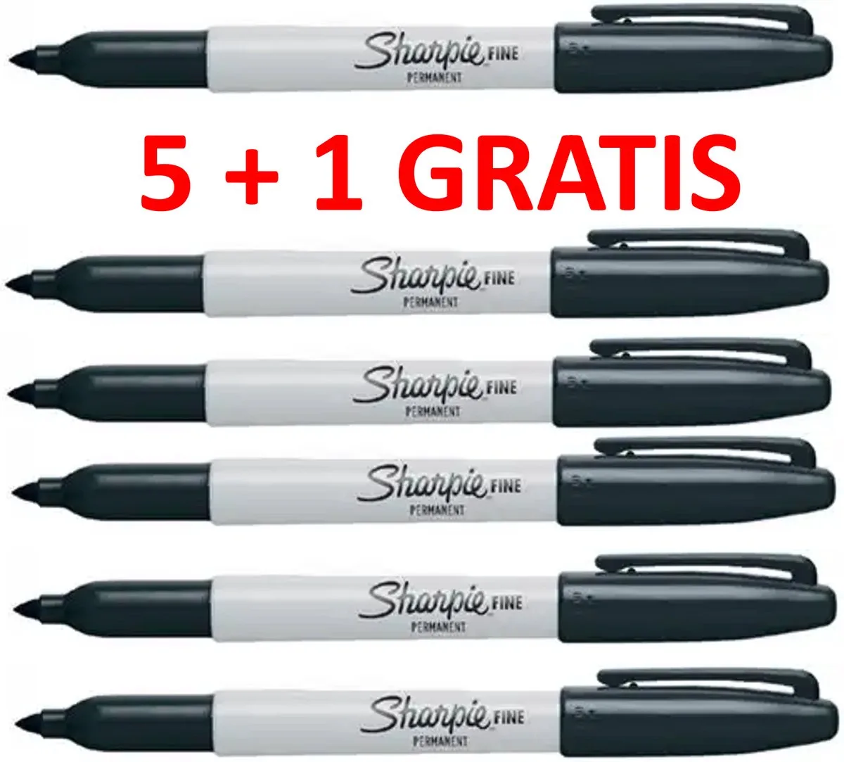 Viltstift Sharpie rond fijn 5+1 Gratis van Sharpie in Zwart – productfoto