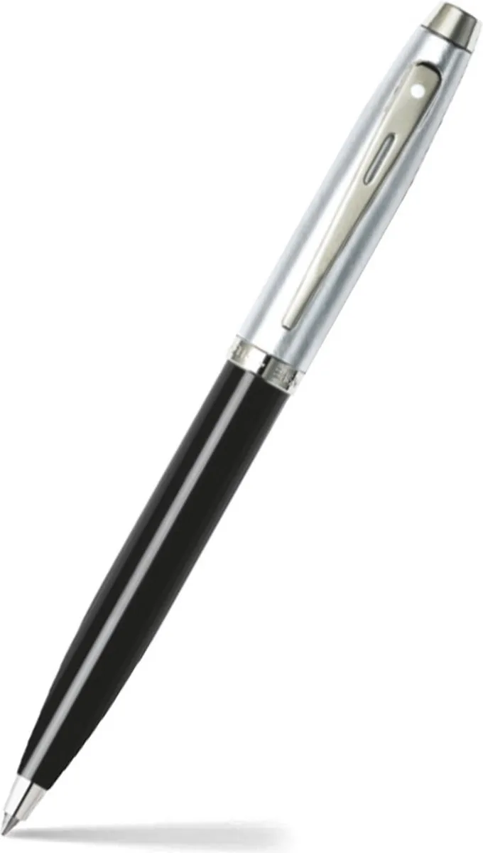 balpen - 100 E9313 - Glossy black barrel brushed chrome cap nickel plated de Sheaffer en Glanzend zwart met een contrasterende chromen bovenkant en gepolijste chromen rand – photo produit