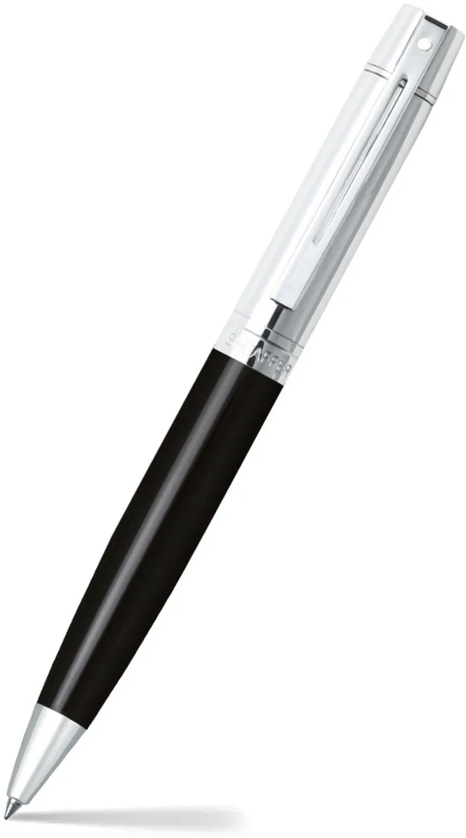 balpen - 300 E9314 - Black barrel chrome cap chrome plated de Sheaffer en Glanzende zwarte houder, Chrome dop en verchroomde rand – photo produit