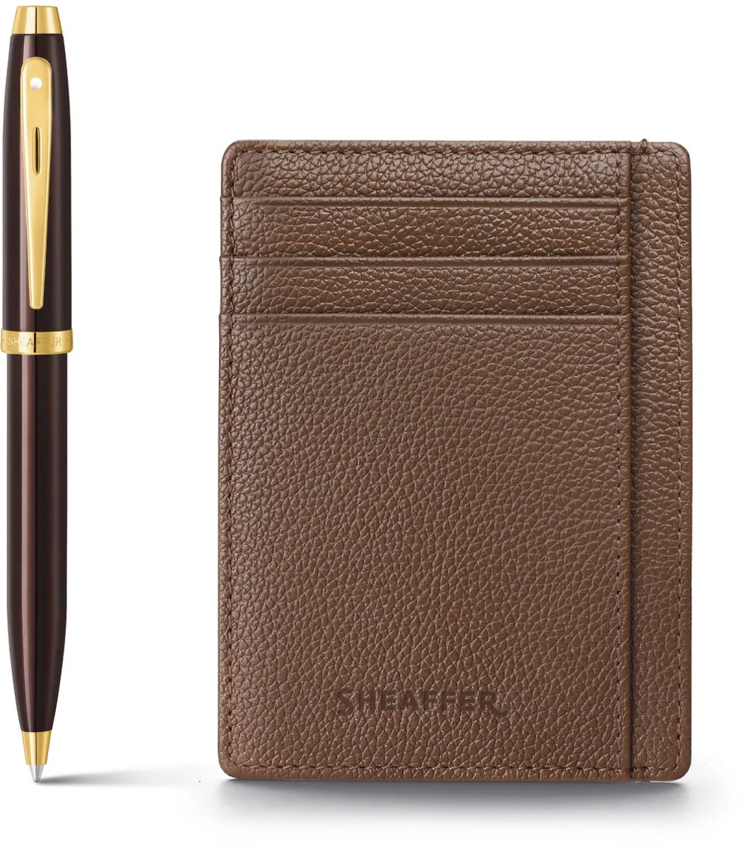 balpen giftset 100/9370 - glossy brown gold tone - met creditcardhouder - rustic mocha - SF-G2937051-2 van Sheaffer in Gelakt koffie bruin met goudkleurige gepolijste afwerking – productfoto