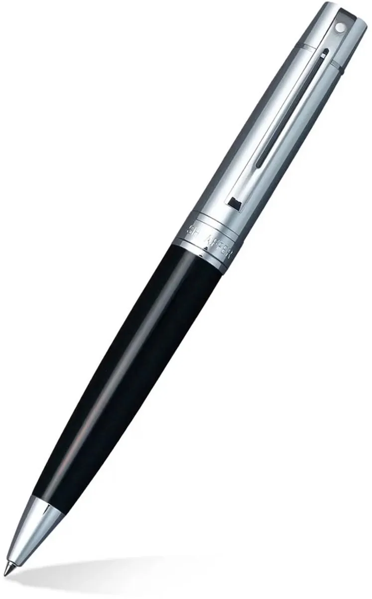 balpen giftset - 300/G9314 - glossy black chrome plated - met visitekaarthouder de Sheaffer en Glanzend zwart chroom – photo produit