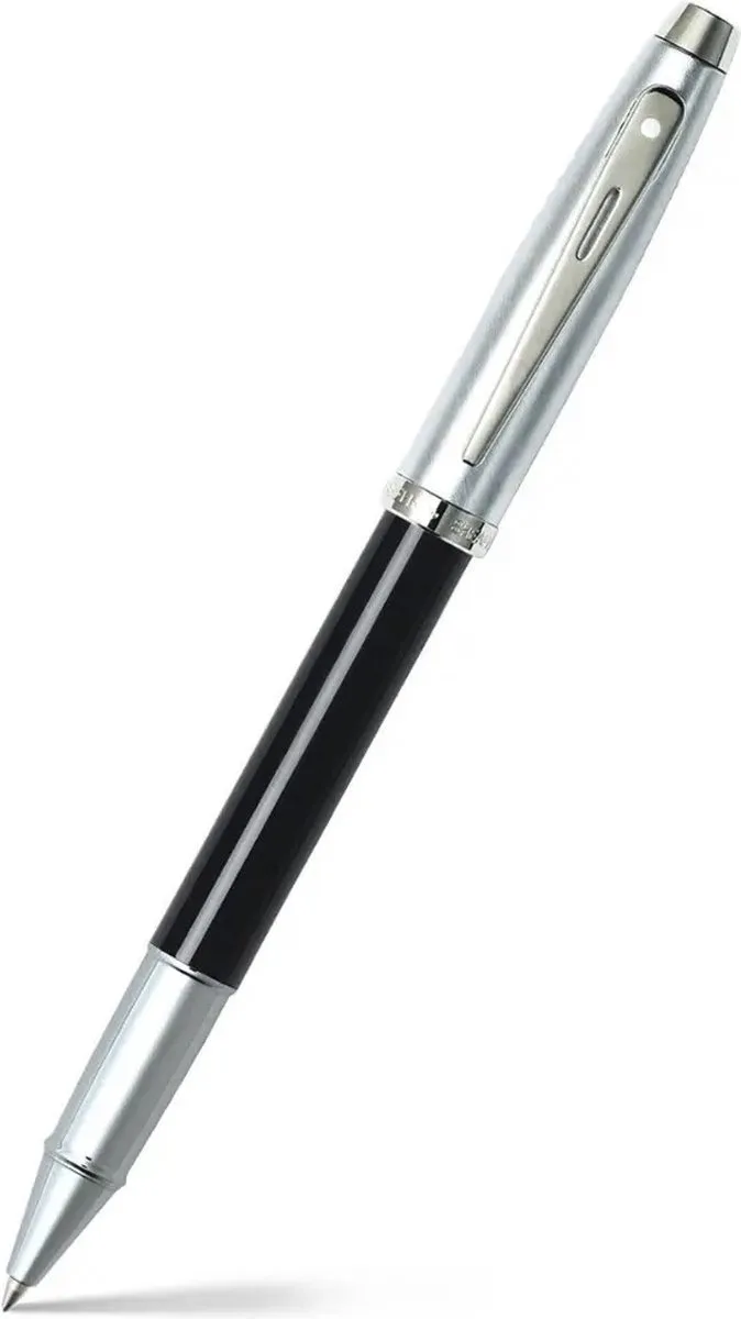 rollerball - 100 E9313 - Glossy black barrel brushed chrome cap nickel plated by Sheaffer in Glanzend zwart met een contrasterende chromen bovenkant en gepolijste chromen rand – product photo