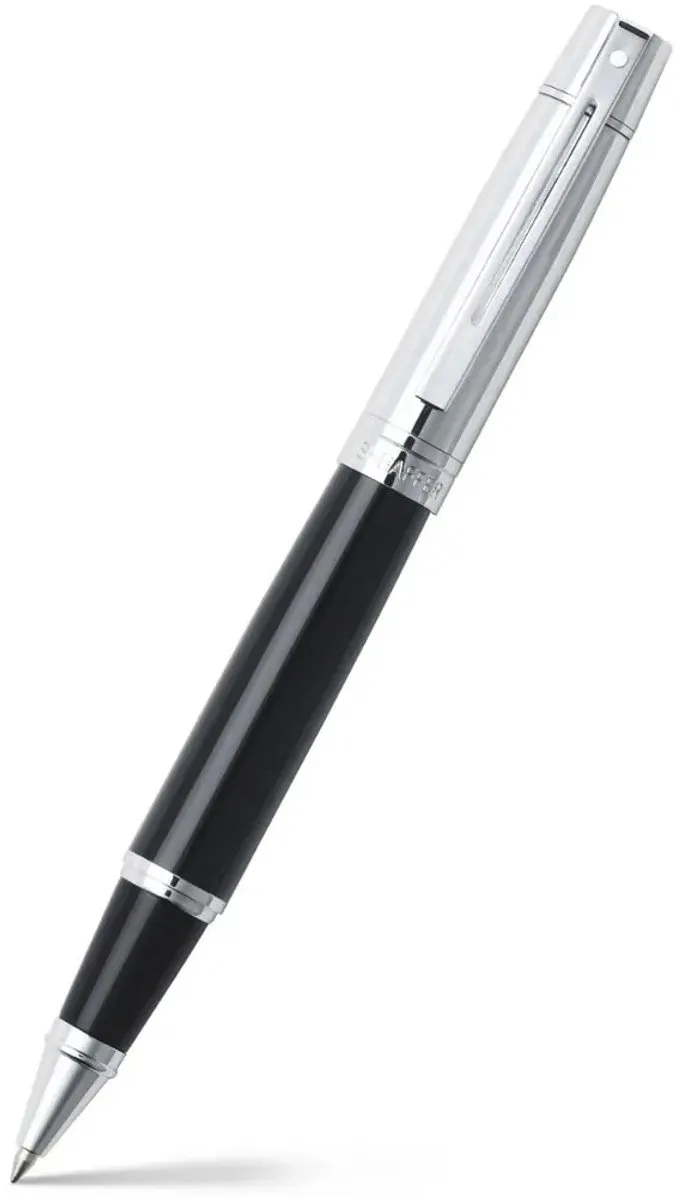 rollerball 300 - E9314 - black barrel chrome cap chrome plated fra Sheaffer i Glazende zwarte houder, Chrome dop en verchroomde rand – produktbillede