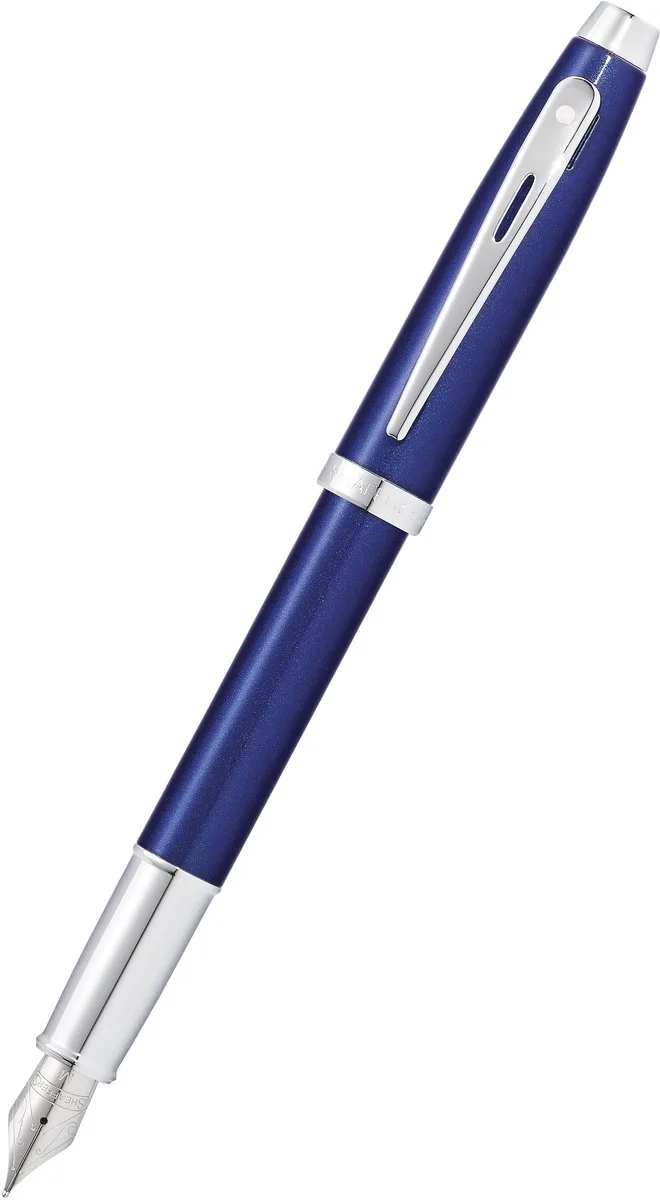 vulpen - 100 E9339 - F - Glossy blue lacquer chrome plated fra Sheaffer i Glanzend blauw met chroom gepolijste afwerking – produktbillede