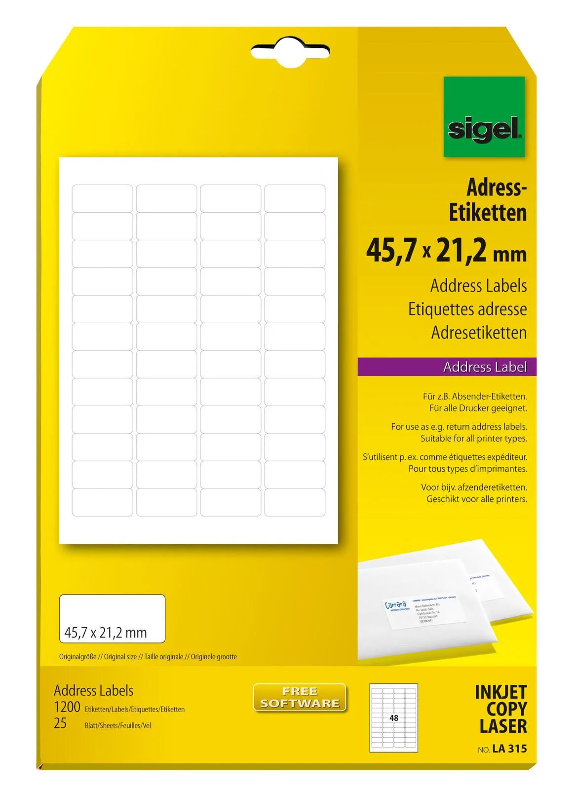 Adressetiketten LA315 weiß 45,7 x 21,2 mm fra Sigel – produktbillede