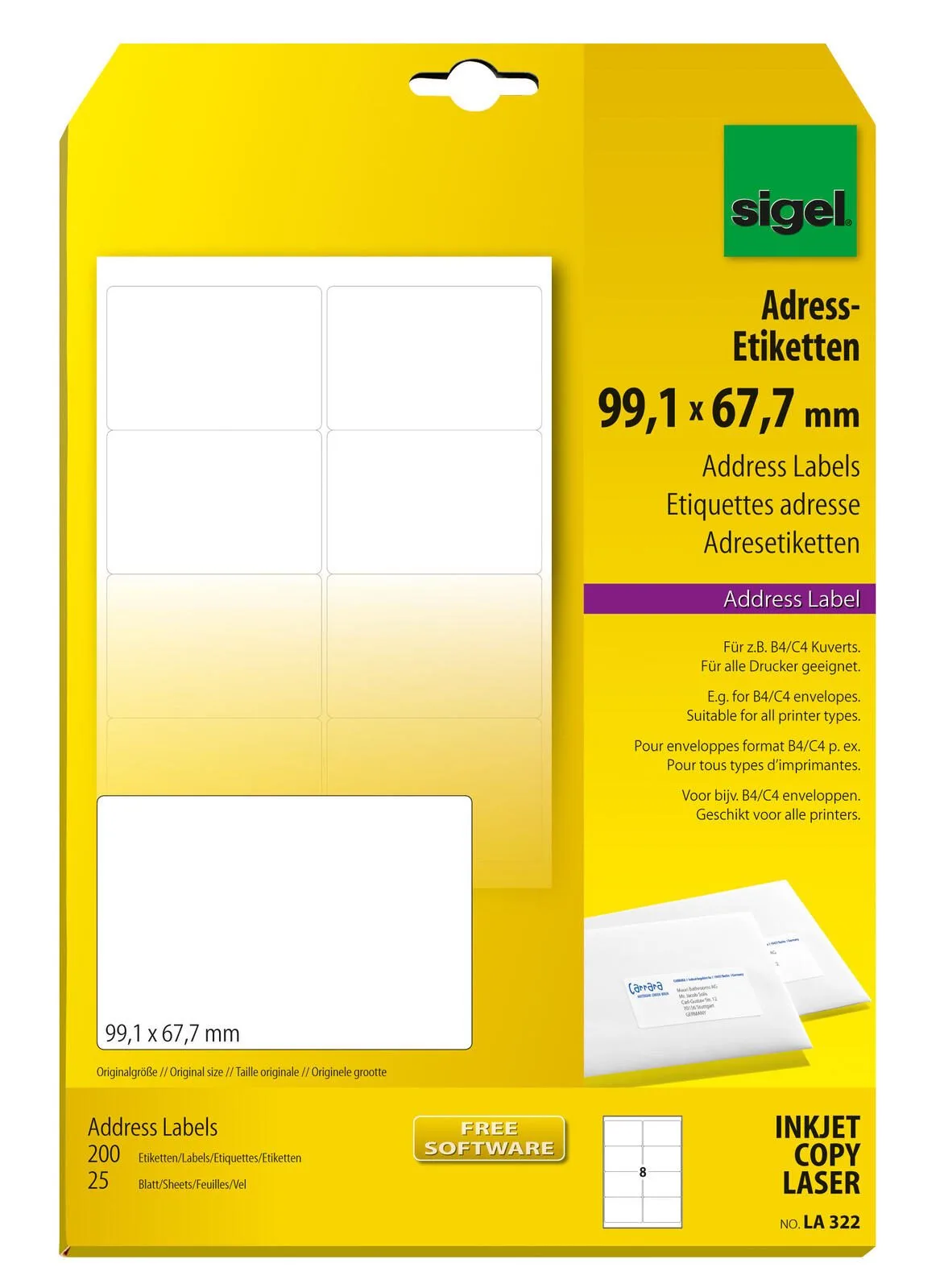 Adressetiketten LA322 weiß 99,1 x 67,7 mm fra Sigel – produktbillede