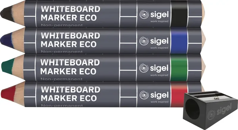 BA013 Whiteboardmarker Set 4-farbig, Schwarz, Blau, Grün, Rot 1 mm, 5 mm van Sigel – productfoto