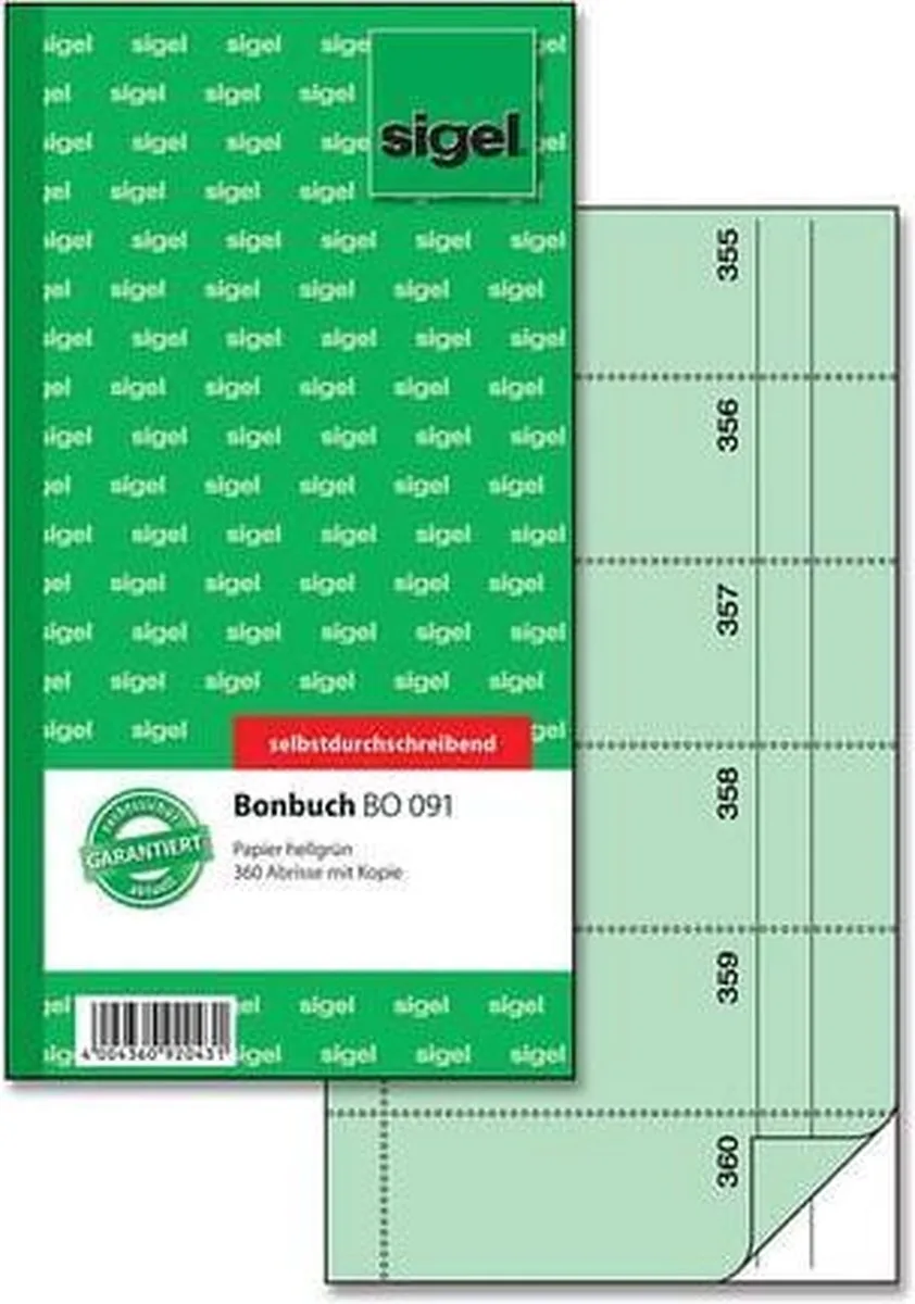 bonboekje Expres zelf kopiërend 10 5x20cm 360 nrs fra Sigel i Grøn – produktbillede