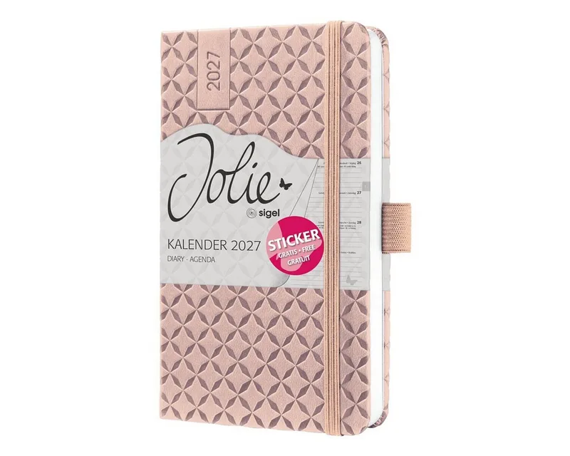 Buchkalender Jolie 2027 Hardcover, für 2027, 1 Woche = 2 Seiten, inkl. Stickerbogen by Sigel in Pink – product photo