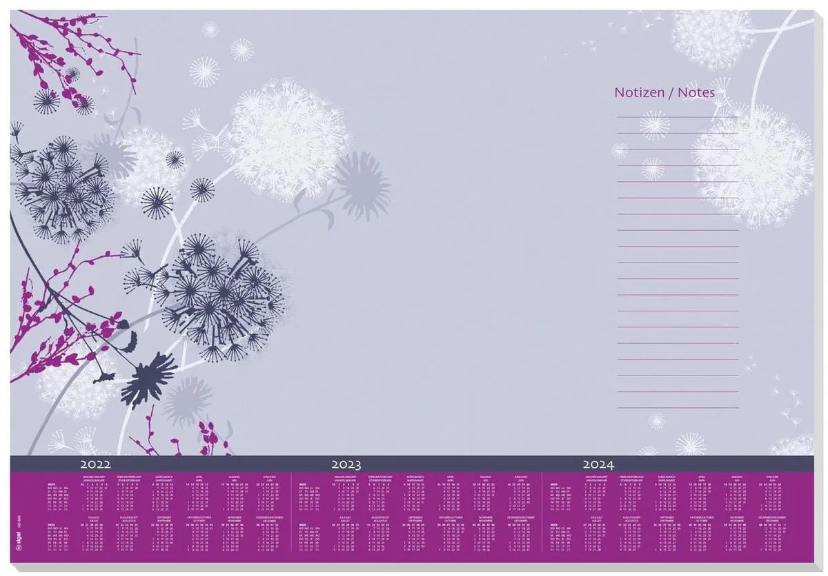 Bureau onderlegger - 59.5 x 41 cm - Kalender 2019/2020/2020 - 30 vellen de Sigel en Multicolore – photo produit