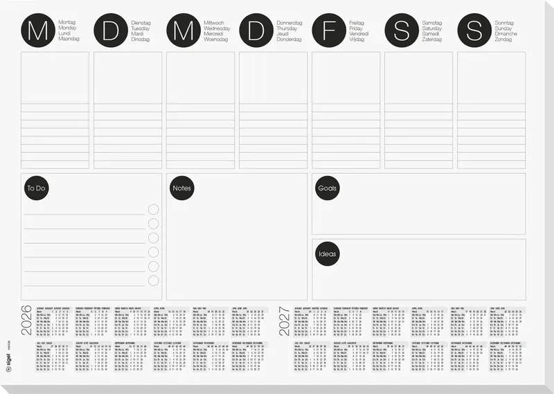 H6506 Schreibunterlage Wochenplan 2026, 2027 Weiß, Schwarz (B x H) 42 cm x 29.7 cm 30 Blatt 1 St. by Sigel – product photo