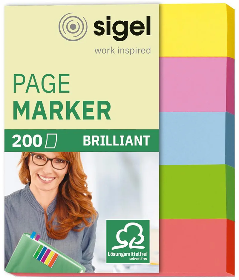 Haftmarker Brillant mini, 50 x 12 mm, 200 Blatt von Sigel – Produktfoto
