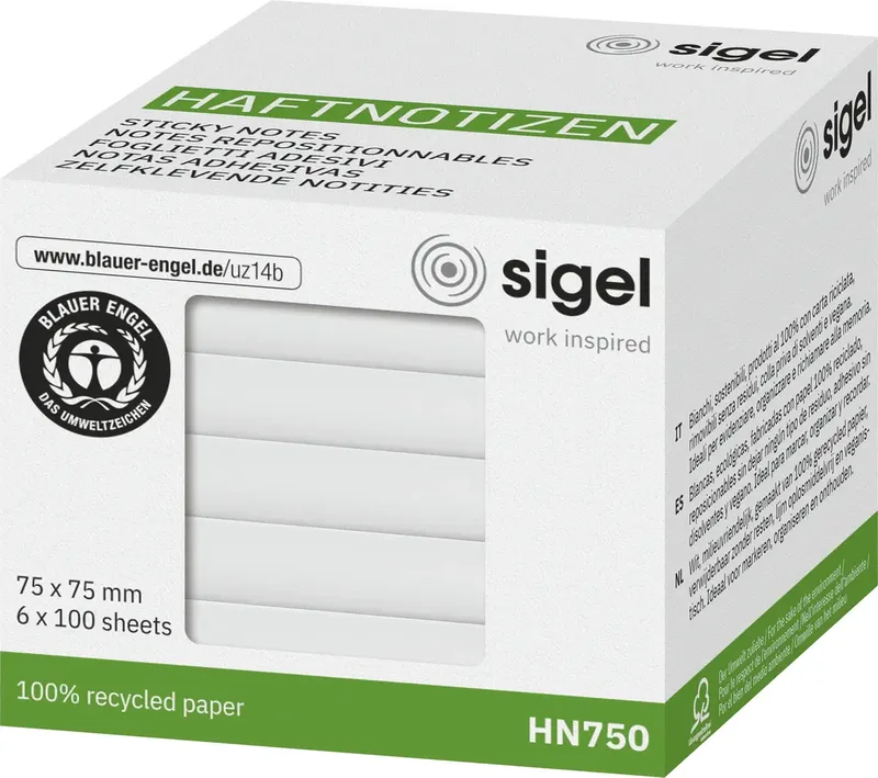 Haftnotiz HN750 75 mm x 75 mm Weiß 600 Blatt by Sigel – product photo