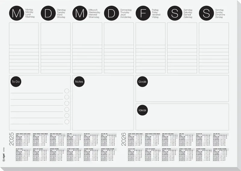 HO506 Schreibunterlage 2-Jahreskalender 2025, 2026 Schwarz, Weiß (B x H) 42 cm x 29.7 cm 30 Blatt von Sigel – Produktfoto