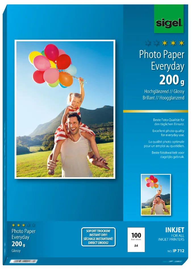 InkJet-Everyday-Foto-Papier, DIN A4, hochglänzend van Sigel – productfoto