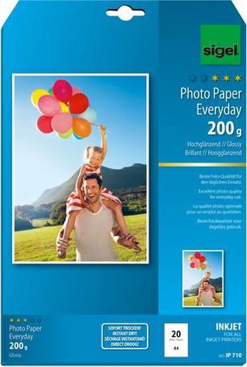 inkjet fotopapier Everyday plus A4 hoogglanzend 200 grams 20 vel van Sigel in Wit – productfoto