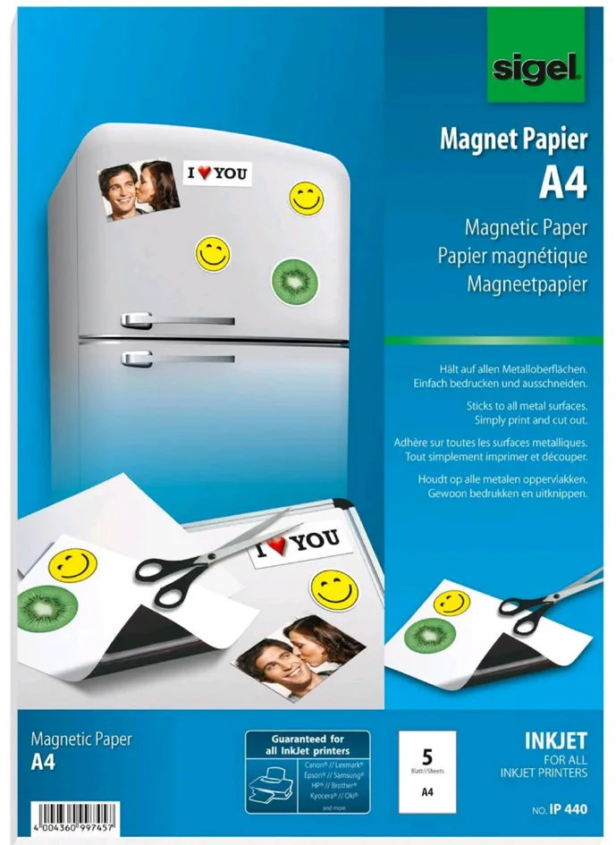 Inkjet-Magnet-Papier, spezialbeschichtet, DIN A4 von Sigel – Produktfoto
