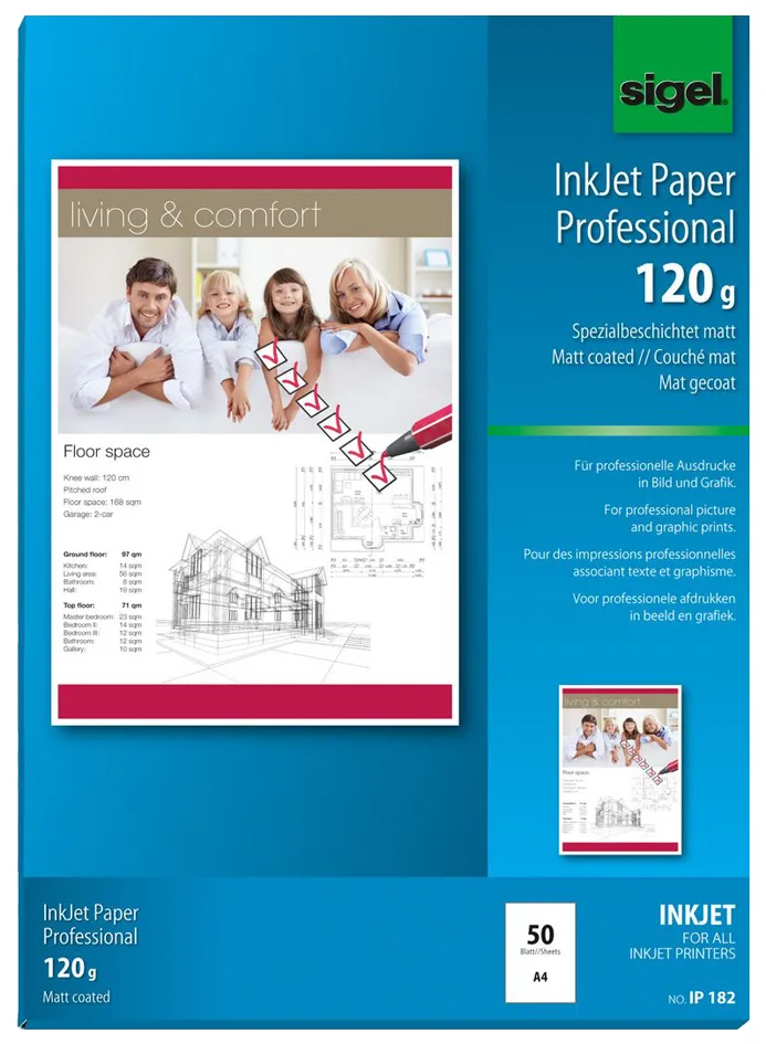 Inkjet-Papier, DIN A4, 95 g/qm, hochweiß, matt by Sigel – product photo