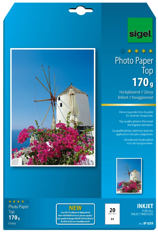 InkJet-Top-Foto-Papier, DIN A4, hochglänzend, 125 g/qm de Sigel – photo produit