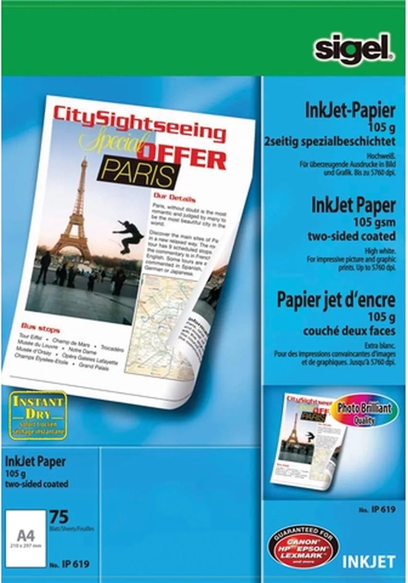 Inkjetpapier Sigel A4 105grs - 75 vel speciale coatin fra Sigel i Hoogwit – produktbillede