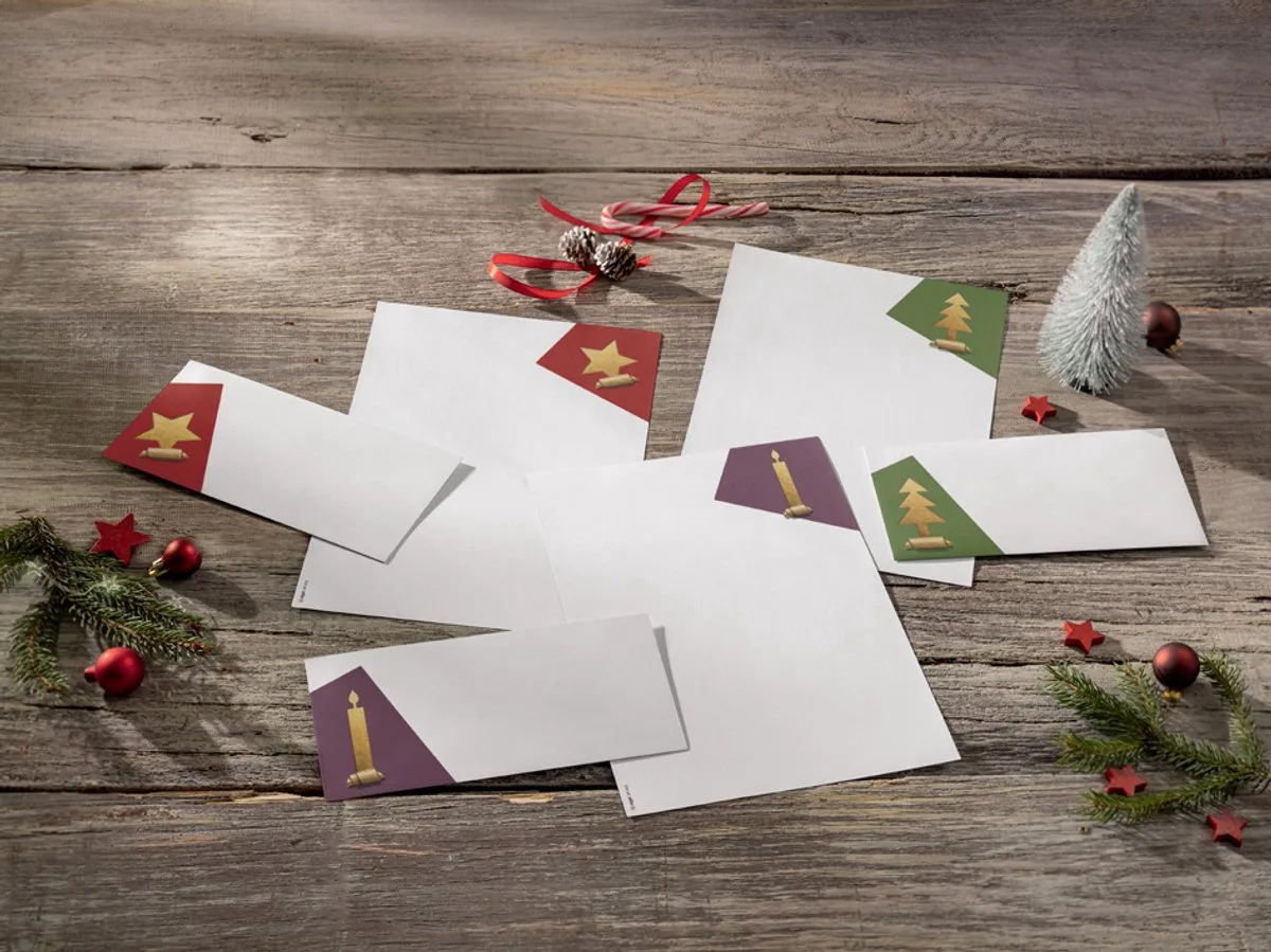 Kerst envelop Sigel set - (goud) kraft wit papier druk de Sigel – photo produit