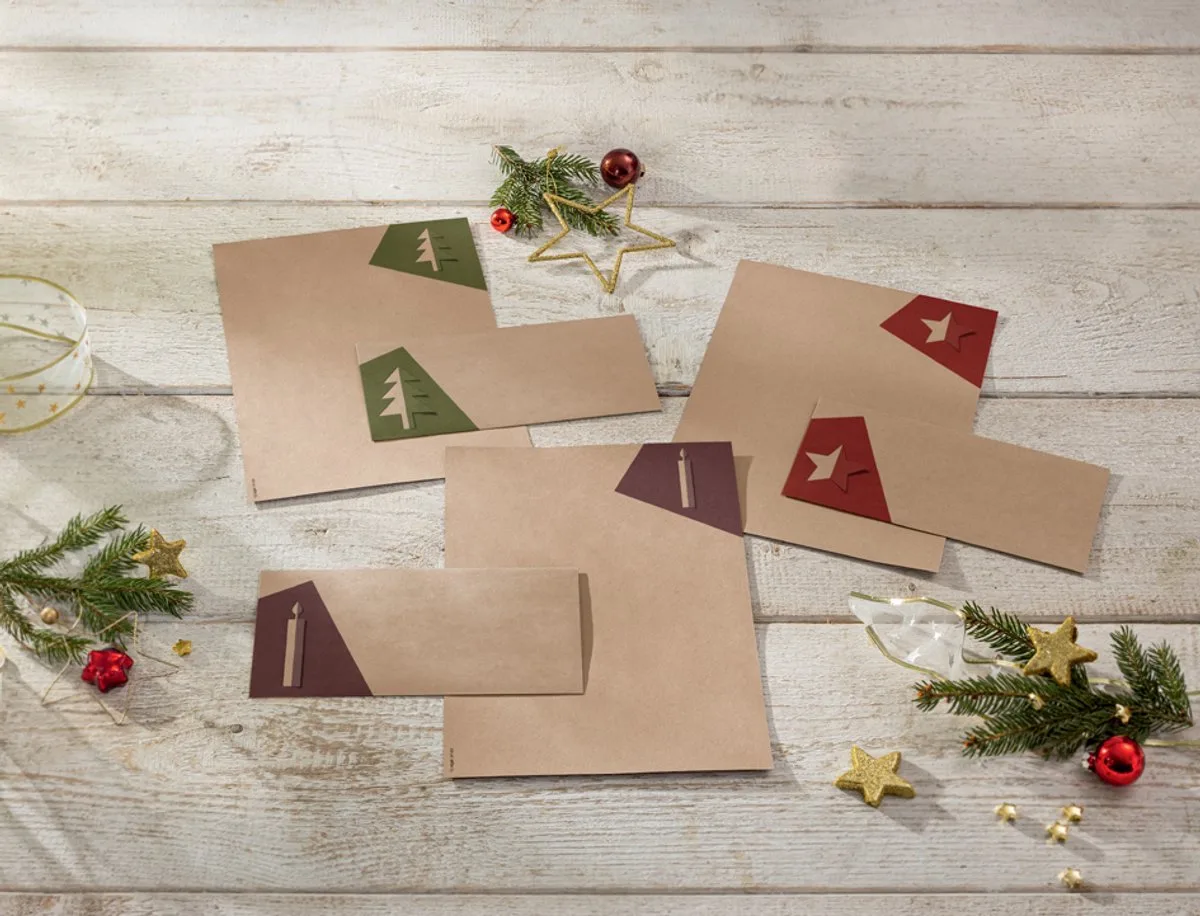 Kerst envelop Sigel set - kraftpapier druk binnenin de Sigel en Marron – photo produit