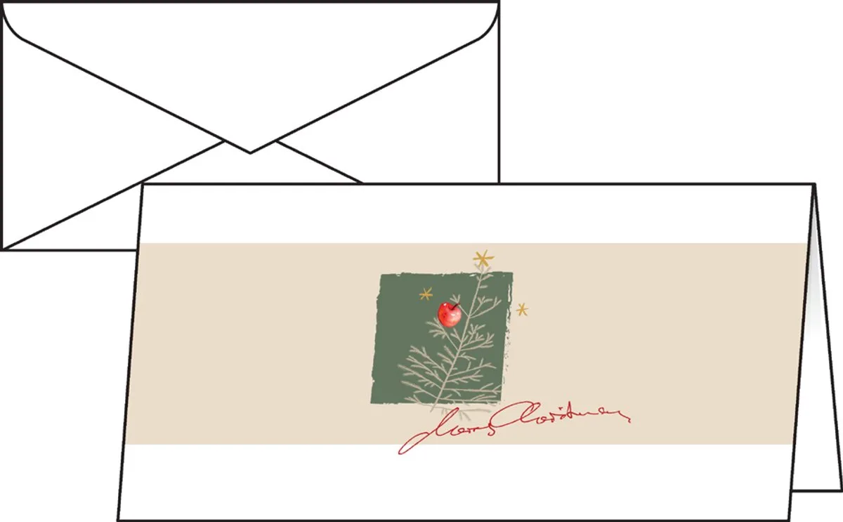 Kerstkaarten Sigel incl. - envelop Kerst met appels - wit van Sigel in Beige – productfoto