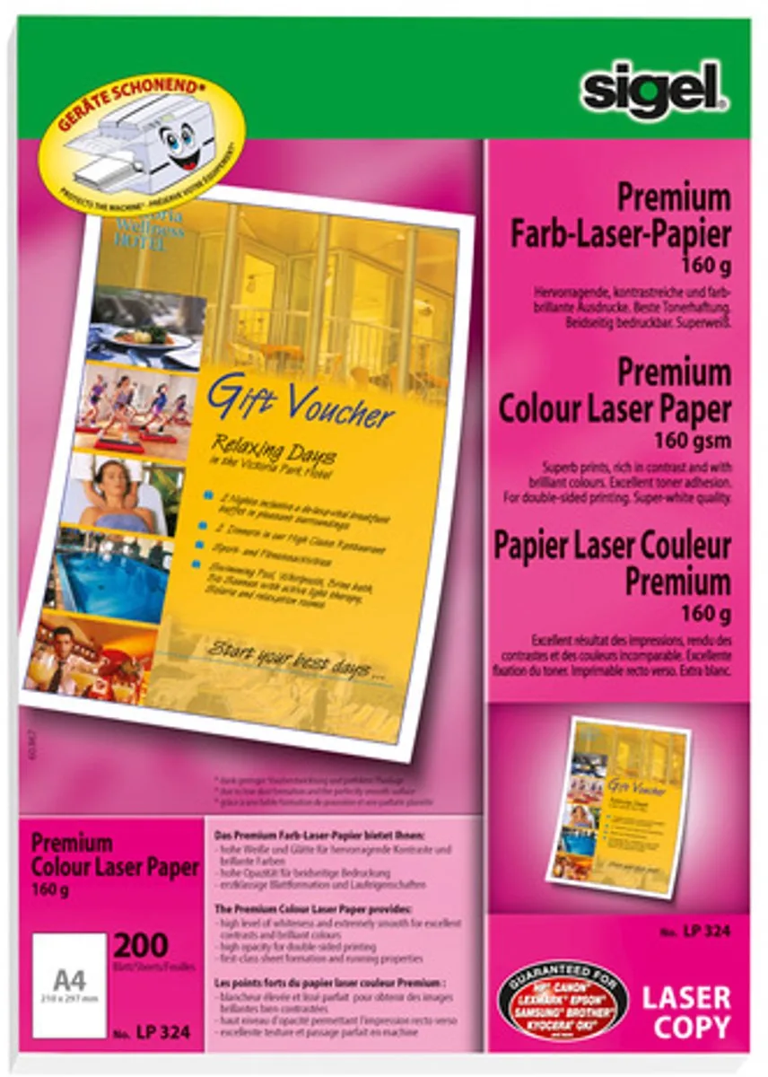 Kleurenlaser/kopieerpapier - A4 superwit 160gr 200 vel von Sigel in Weiß – Produktfoto