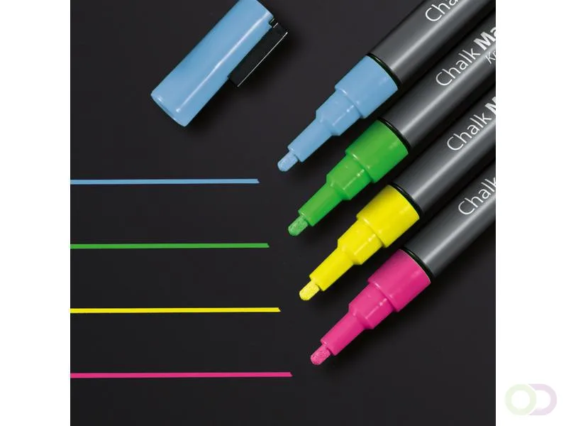 krijtmarker Sigel 1-2mm afwasbaar roze/groen/geel/blauw fra Sigel – produktbillede