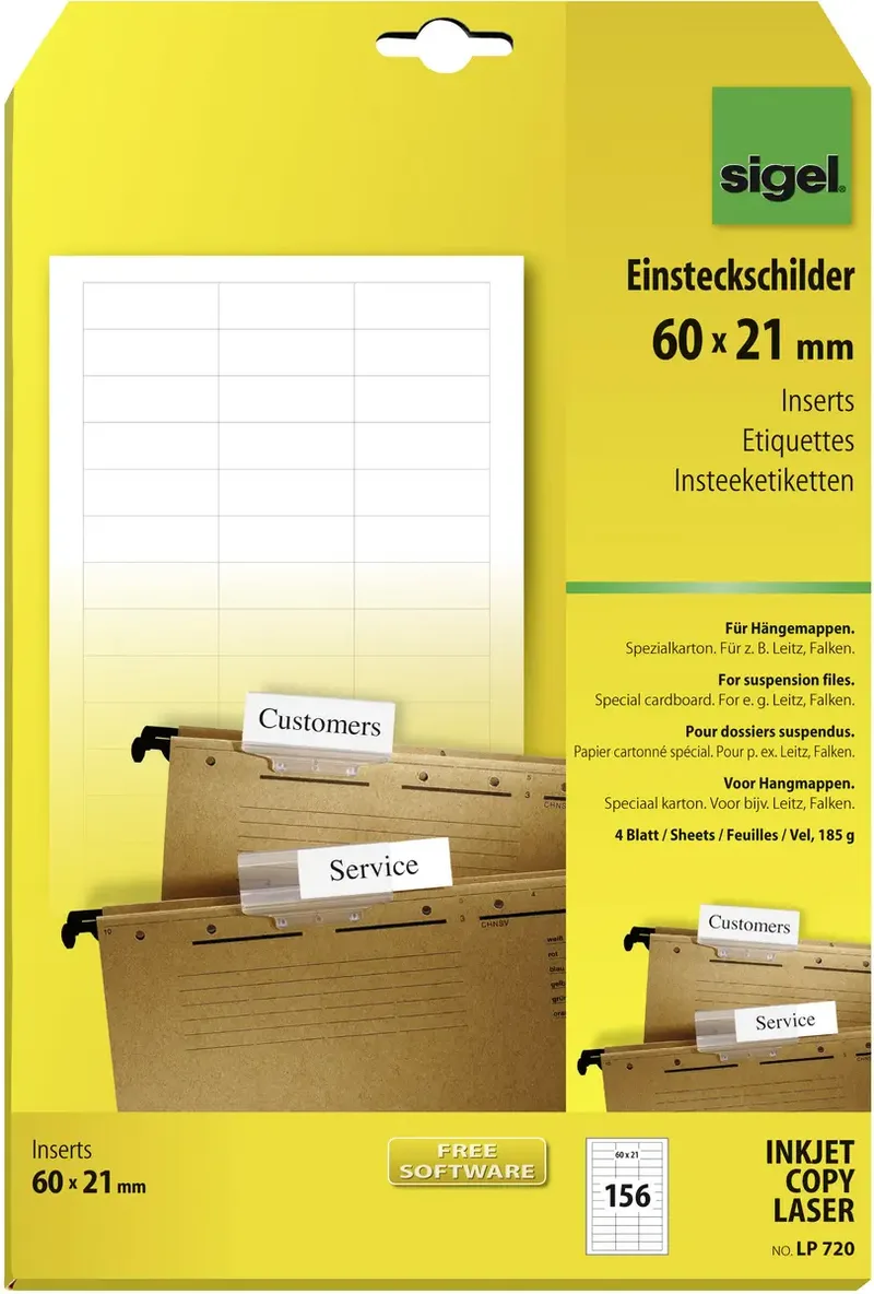 LP720 Einsteckschild Hängemappen 60 cm x 21 mm van Sigel – productfoto