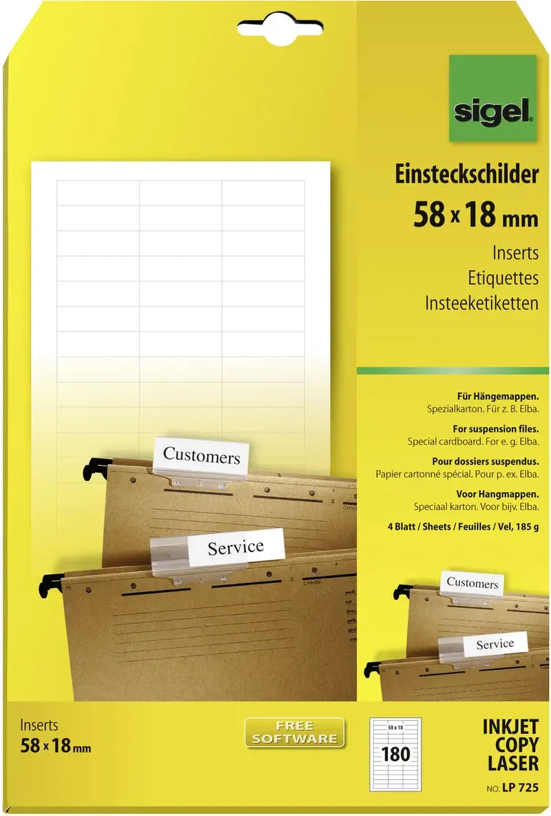 LP725 Einsteckschild Hängemappen 58 mm x 18 mm by Sigel – product photo