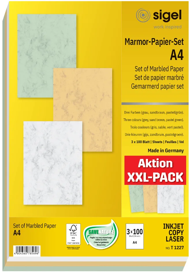 Marmor-Papier-Set, A4, 90 g/qm, Feinpapier, sortiert by Sigel – product photo