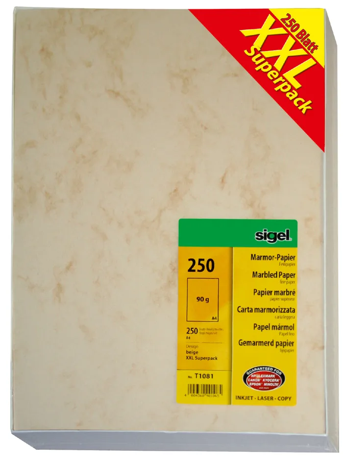 Marmor-Papier , XXL Superpack, , A4, 90 g/qm, Feinpapier von Sigel – Produktfoto