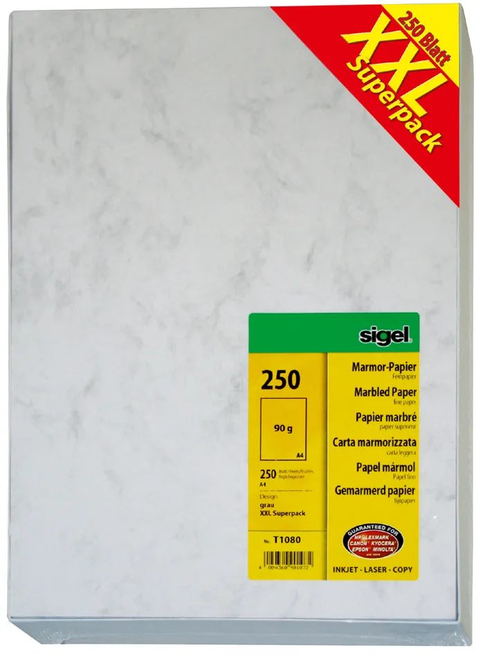Marmor-Papier , XXL Superpack, , A4, 90 g/qm, Feinpapier von Sigel – Produktfoto