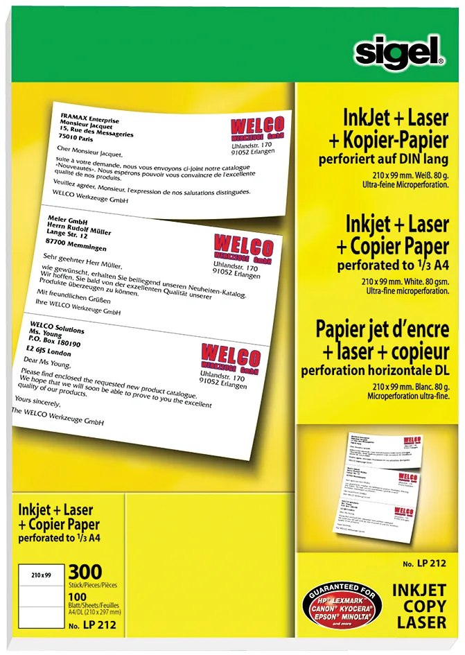 Multifunktionspapier , MultiPrint, ,A4 perforiert auf A5 von Sigel – Produktfoto