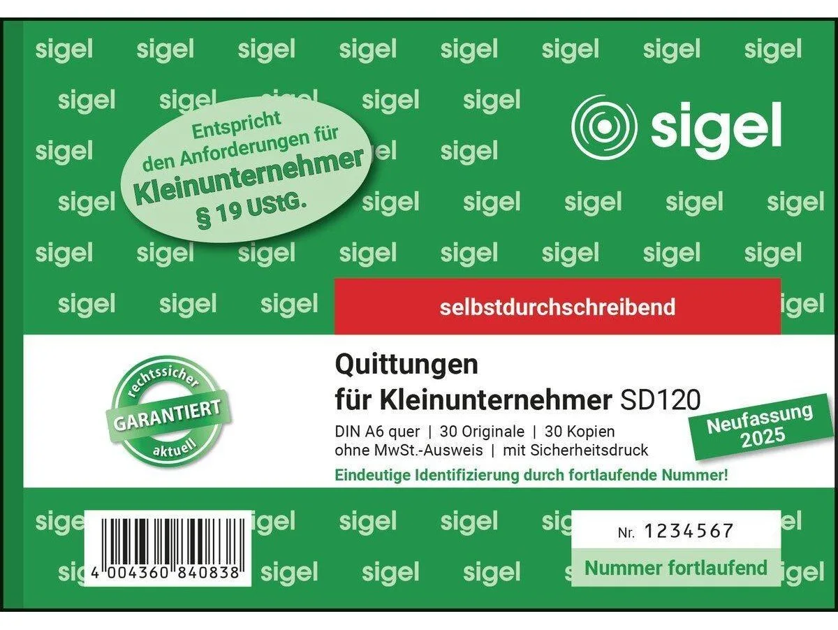 Notizblock Quittungsblock selbstdurchschreibend A6 quer 30 Blatt von Sigel in Grün – Produktfoto