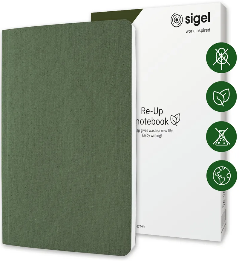 Notizbuch Re-Up, DIN A5, kariert, moosgrün von Sigel – Produktfoto