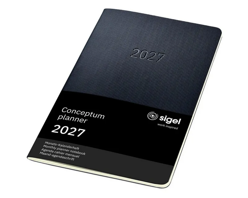 Taschenkalender Monats-Kalenderheft Conceptum 2027 Softcover schwarz 64 seiten ca. A5 van Sigel – productfoto